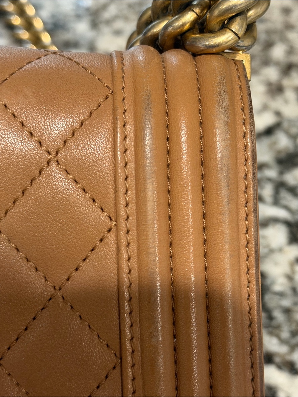 CHANEL Medium Boy Bag Quilted Leather Shoulder Bag in Tan with Gold Hardware - Picture 4 of 14